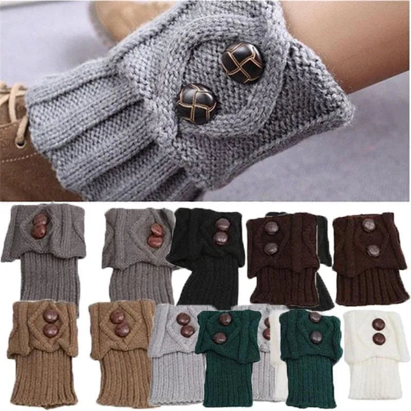 Winter Women Leg Warmers Socks Sports Outdoor Knit Boot Toppers Button Crochet