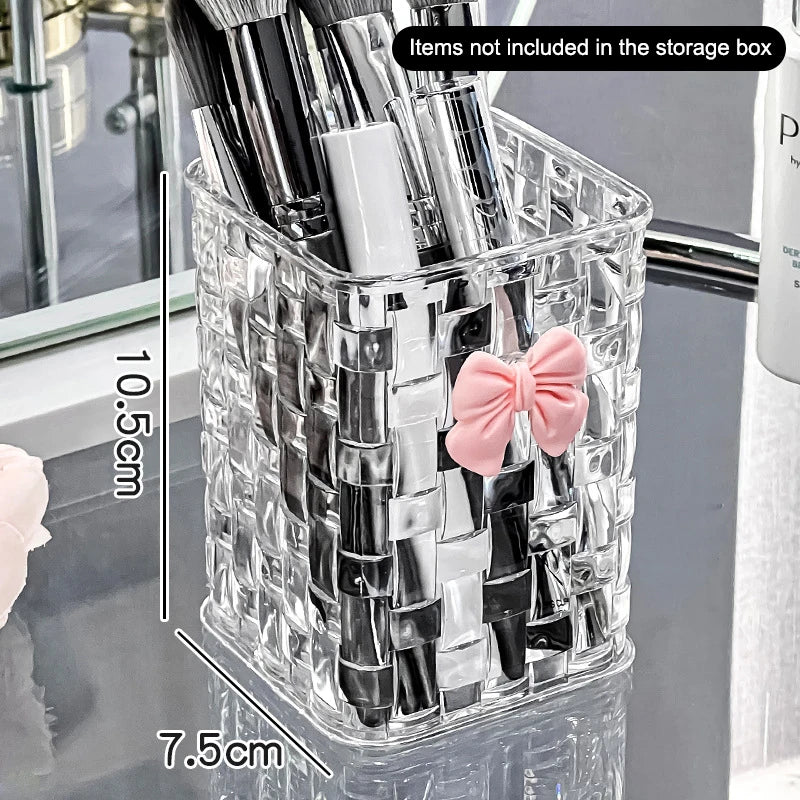 Desktop Pen Holder And Storage Box, Featuring A Bow Decoration And Storage Basket, Suitable For Storing Office Supplies