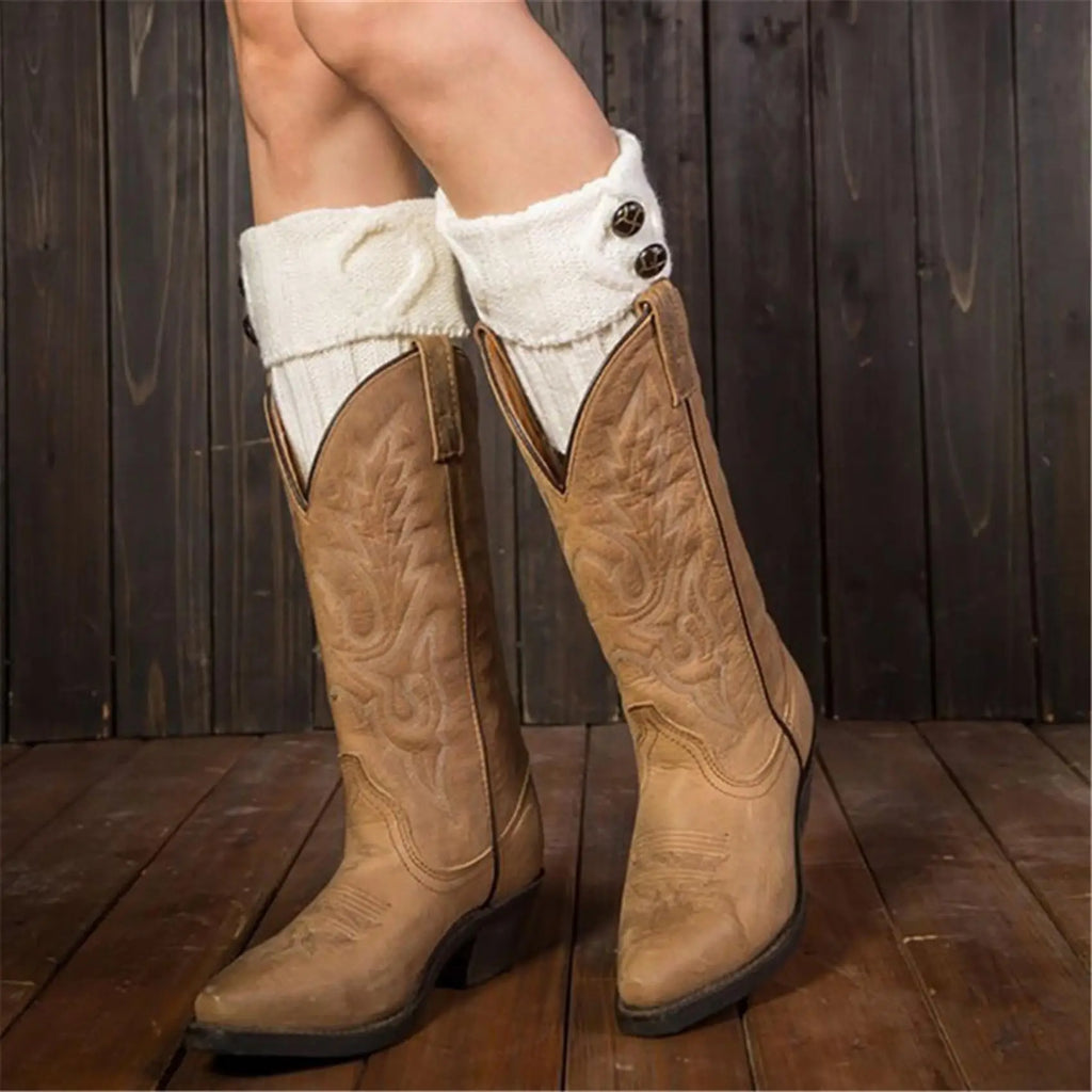 Winter Women Leg Warmers Socks Sports Outdoor Knit Boot Toppers Button Crochet