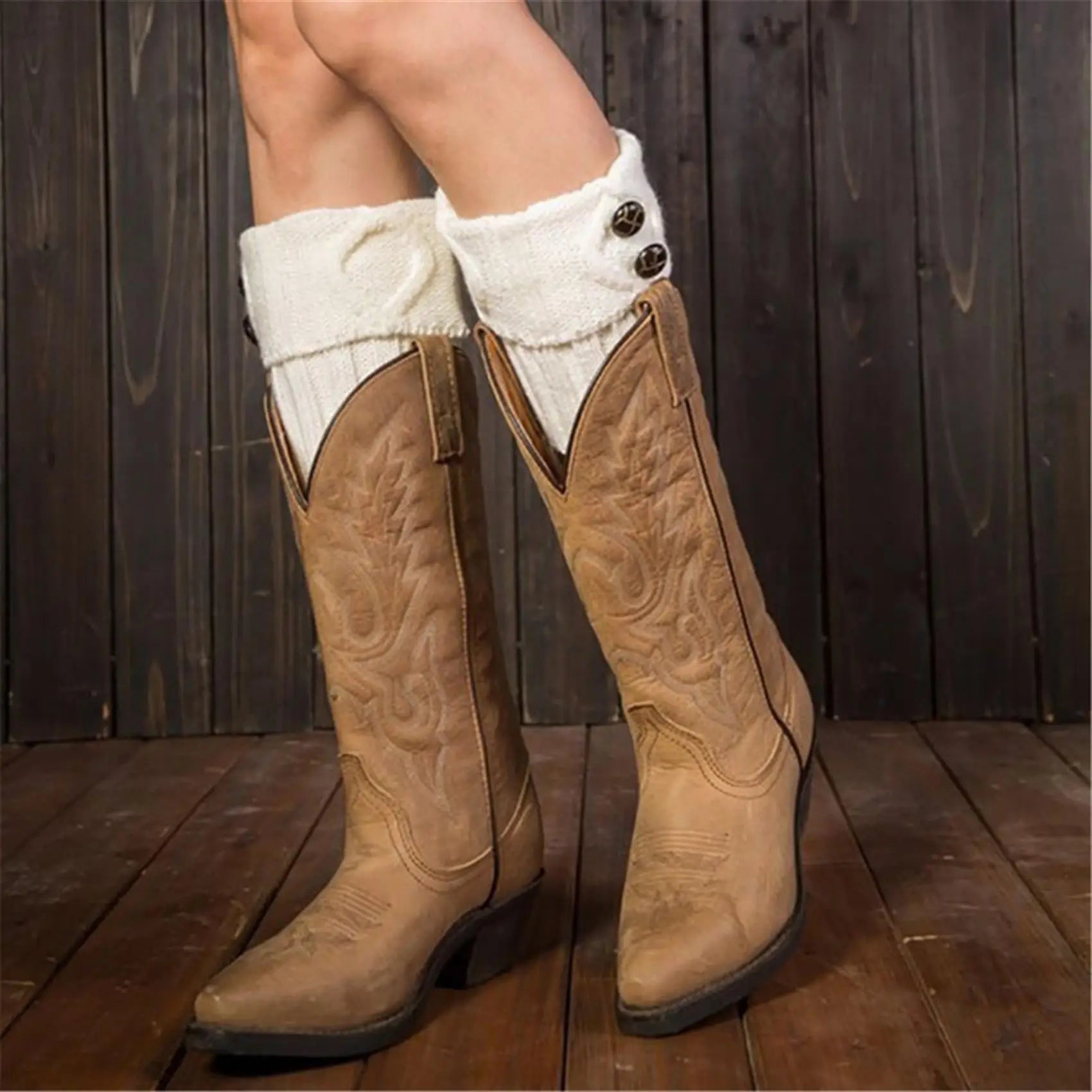 Winter Women Leg Warmers Socks Sports Outdoor Knit Boot Toppers Button Crochet