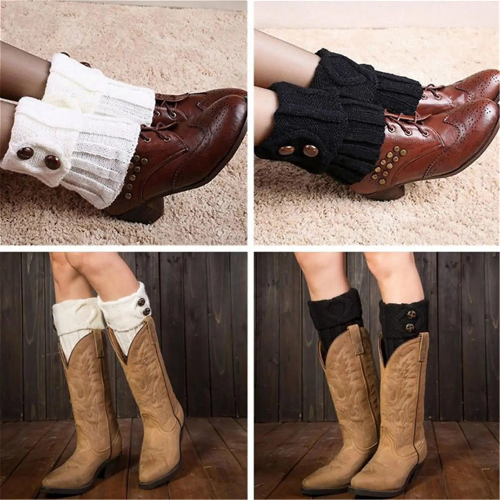 Winter Women Leg Warmers Socks Sports Outdoor Knit Boot Toppers Button Crochet