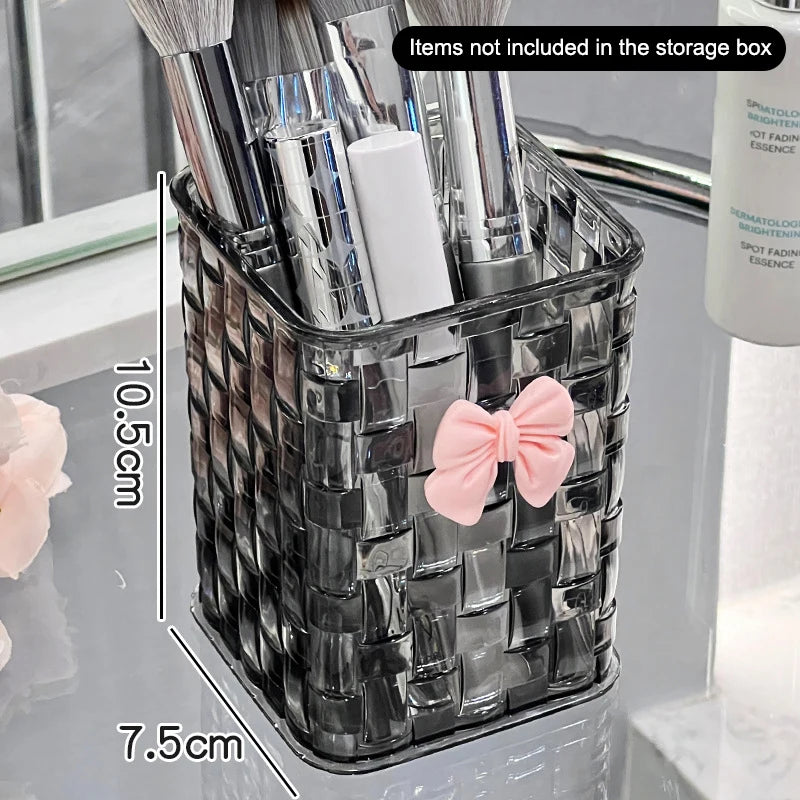 Desktop Pen Holder And Storage Box, Featuring A Bow Decoration And Storage Basket, Suitable For Storing Office Supplies