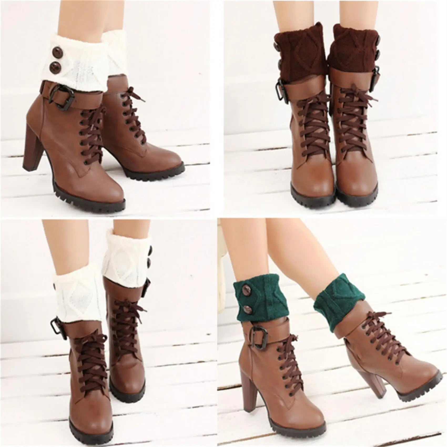 Winter Women Leg Warmers Socks Sports Outdoor Knit Boot Toppers Button Crochet