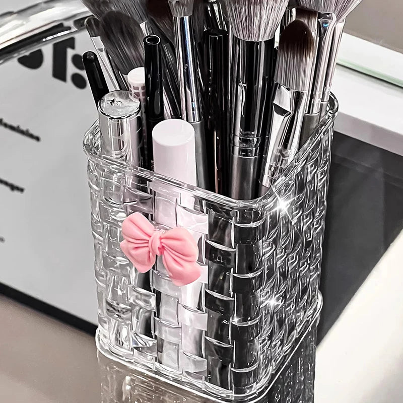 Desktop Pen Holder And Storage Box, Featuring A Bow Decoration And Storage Basket, Suitable For Storing Office Supplies