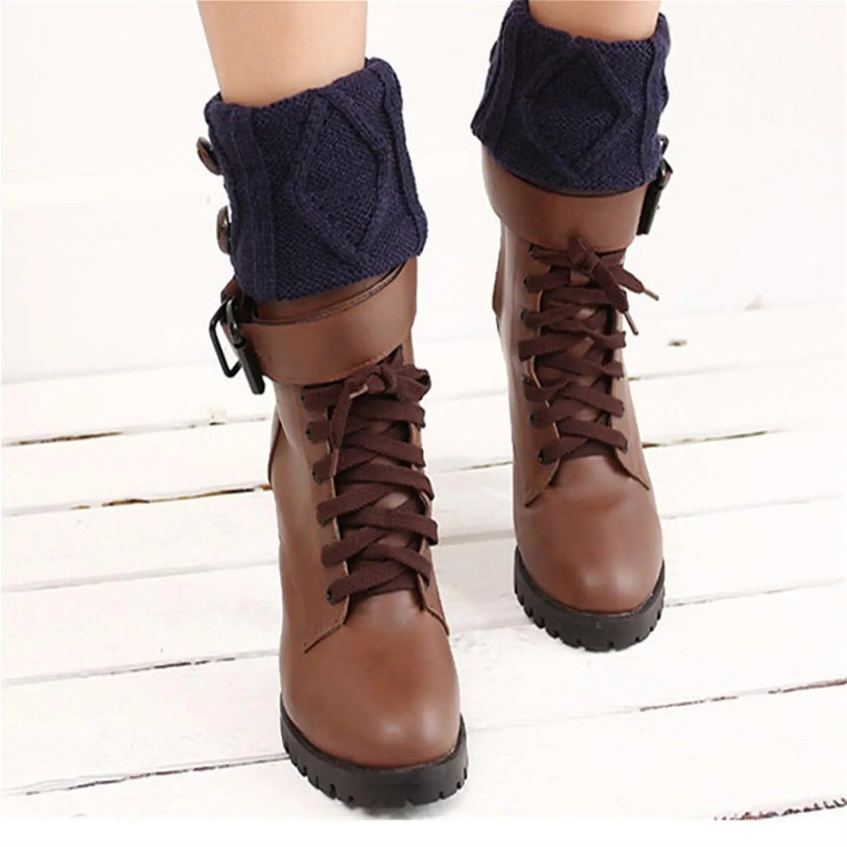 Winter Women Leg Warmers Socks Sports Outdoor Knit Boot Toppers Button Crochet