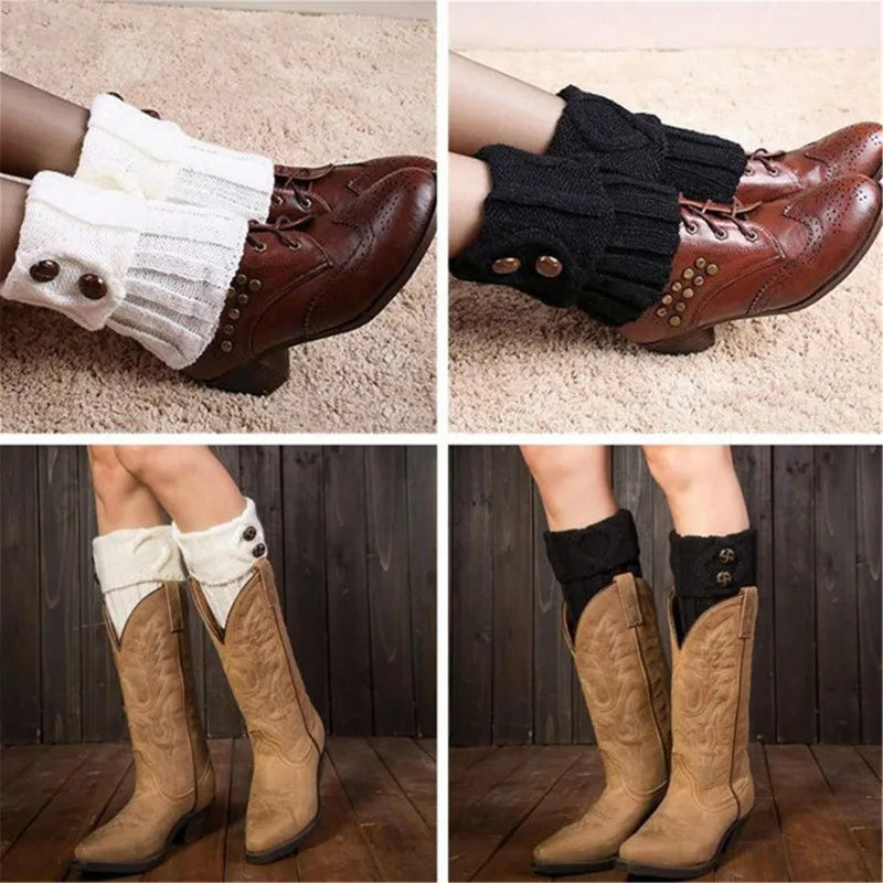 Winter Women Leg Warmers Socks Sports Outdoor Knit Boot Toppers Button Crochet