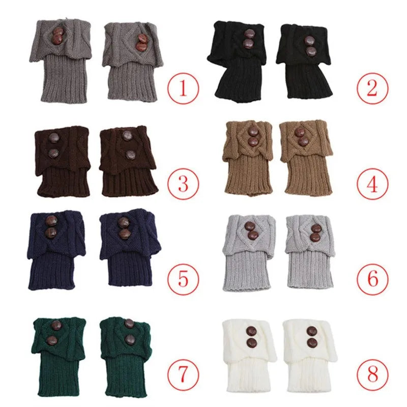 Winter Women Leg Warmers Socks Sports Outdoor Knit Boot Toppers Button Crochet