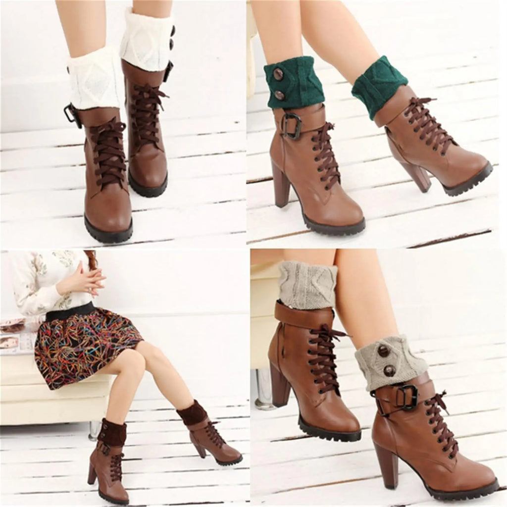 Winter Women Leg Warmers Socks Sports Outdoor Knit Boot Toppers Button Crochet