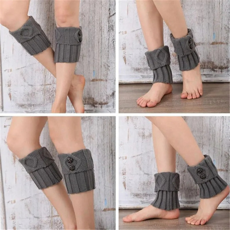 Winter Women Leg Warmers Socks Sports Outdoor Knit Boot Toppers Button Crochet