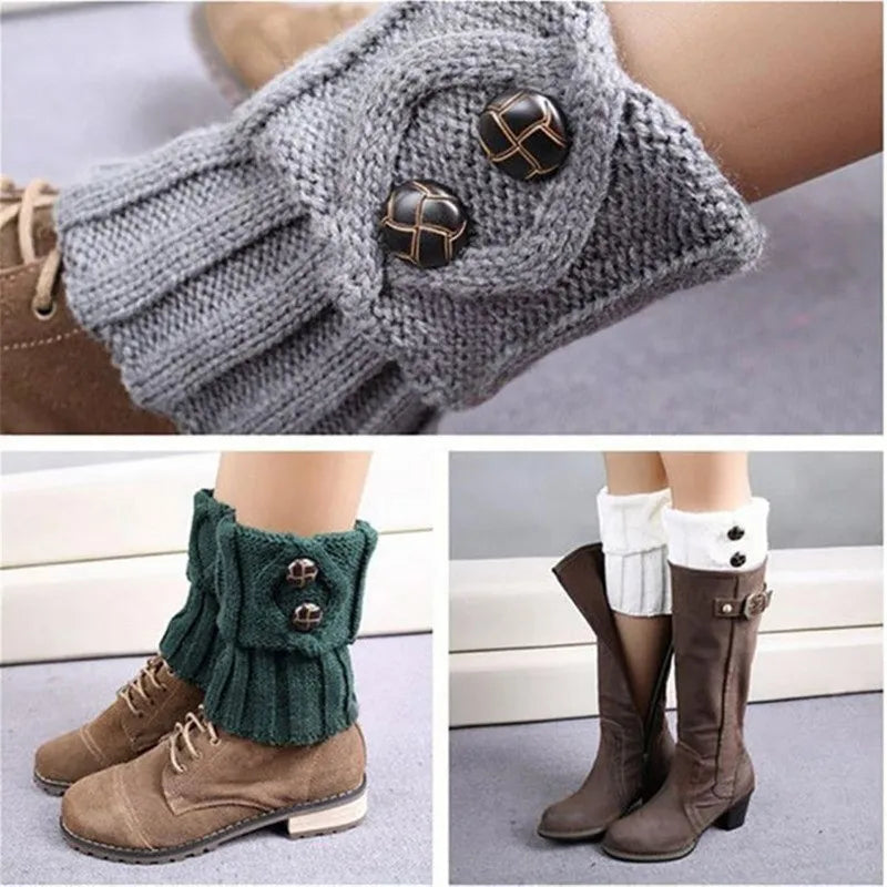 Winter Women Leg Warmers Socks Sports Outdoor Knit Boot Toppers Button Crochet