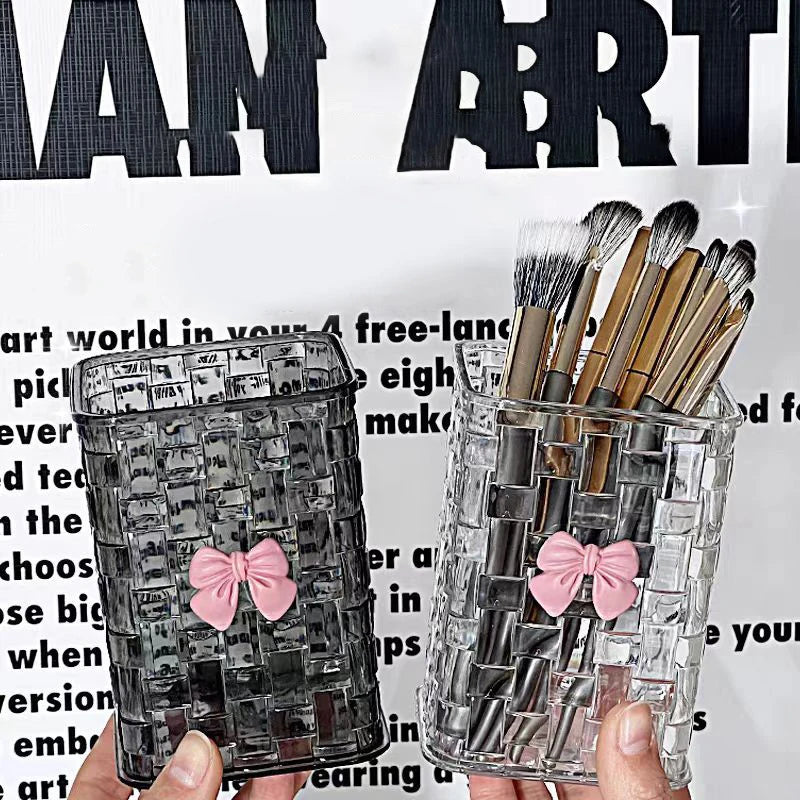 Desktop Pen Holder And Storage Box, Featuring A Bow Decoration And Storage Basket, Suitable For Storing Office Supplies