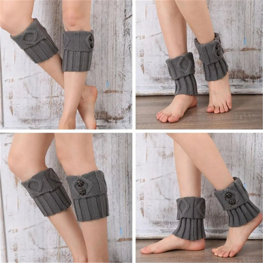 Winter Women Leg Warmers Socks Sports Outdoor Knit Boot Toppers Button Crochet